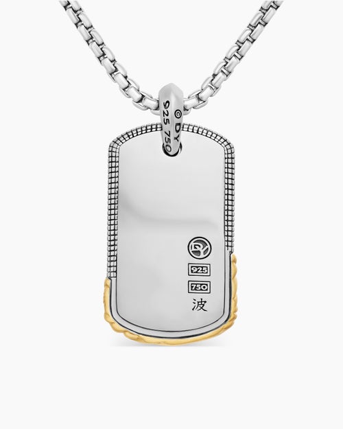 Mens Waves Tag in Sterling Silver with 18K Yellow Gold, 35mm