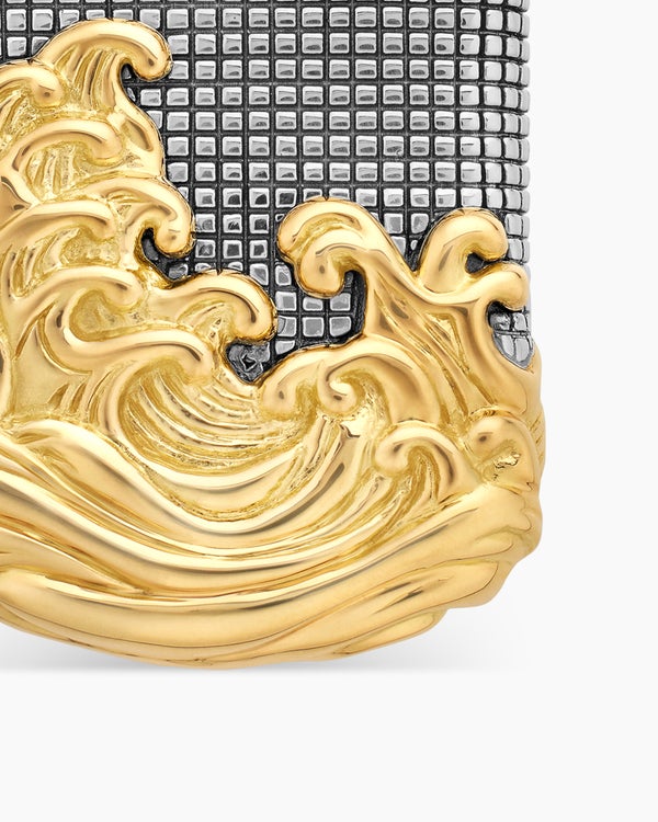 Médaille Waves en argent sterling avec or jaune 18 carats, 39 mm