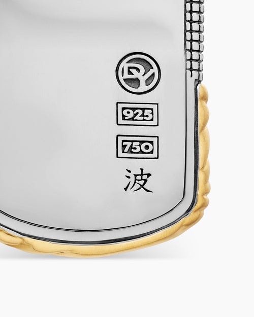 Mens Waves Tag in Sterling Silver with 18K Yellow Gold, 35mm