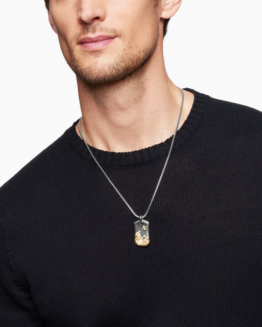 Médaille Waves en argent sterling avec or jaune 18 carats, 35 mm hommes