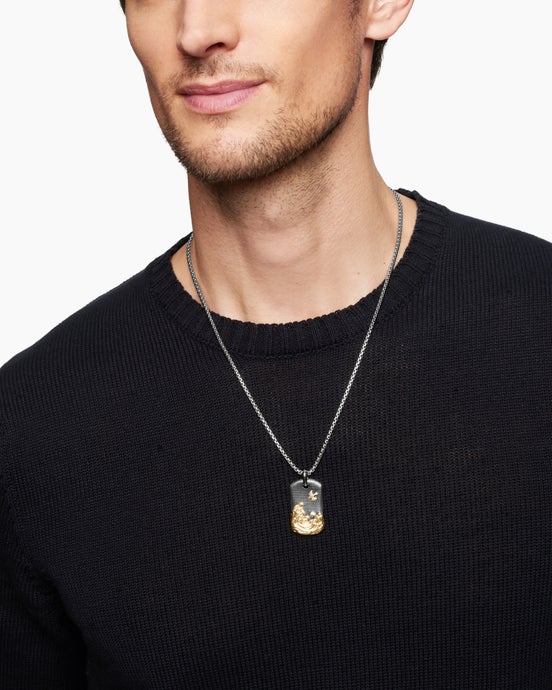 Waves Tag in Sterling Silver with 18K Yellow Gold, 39mm