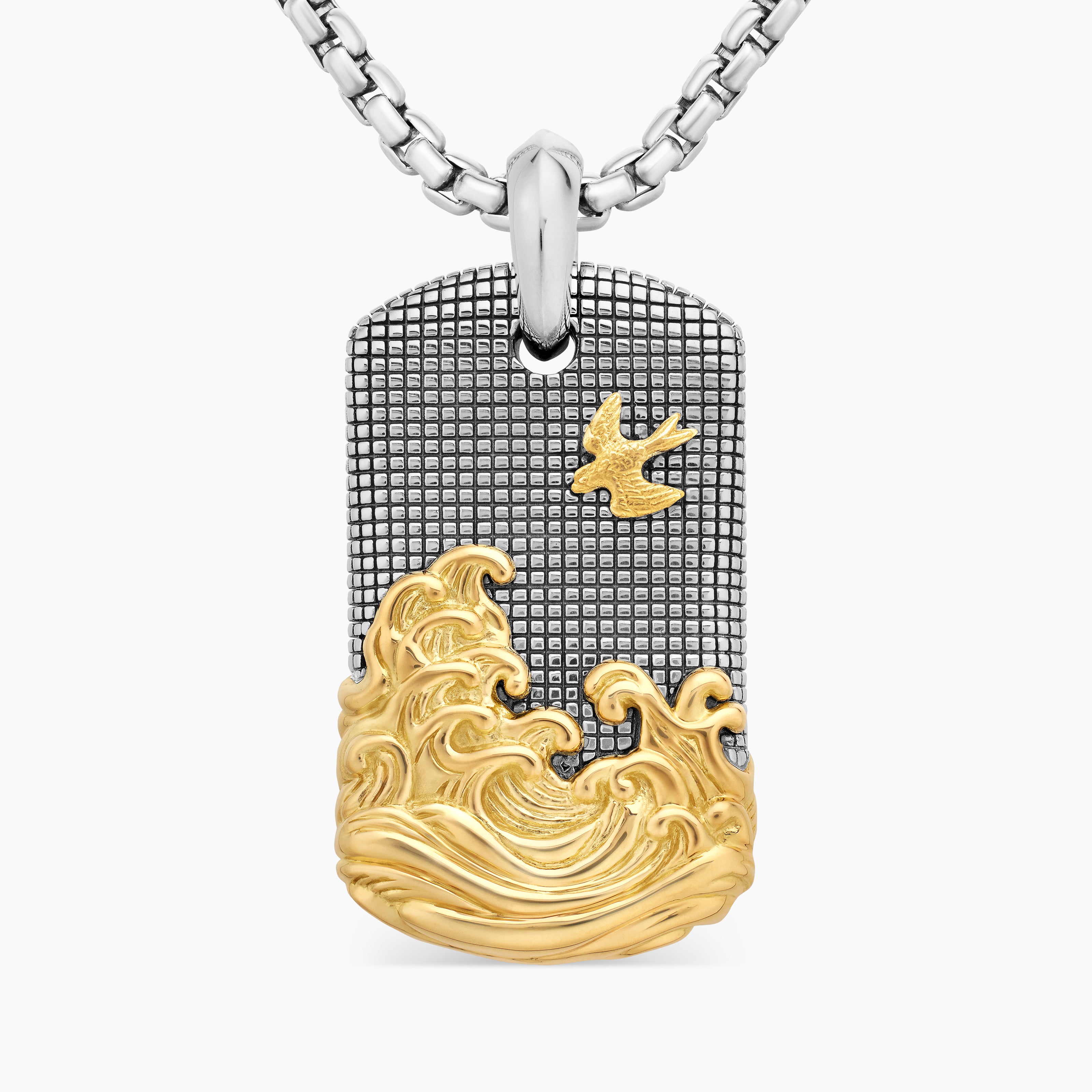 M&eacute;daille Waves en argent sterling avec or jaune 18 carats, 35 mm hommes 