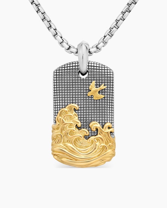 Waves Tag in Sterling Silver with 18K Yellow Gold, 39mm