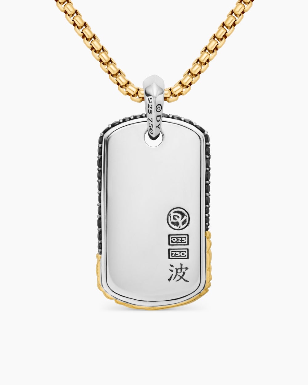 Médaille Waves en argent sterling avec or jaune 18 carats et diamants noirs, 35 mm hommes