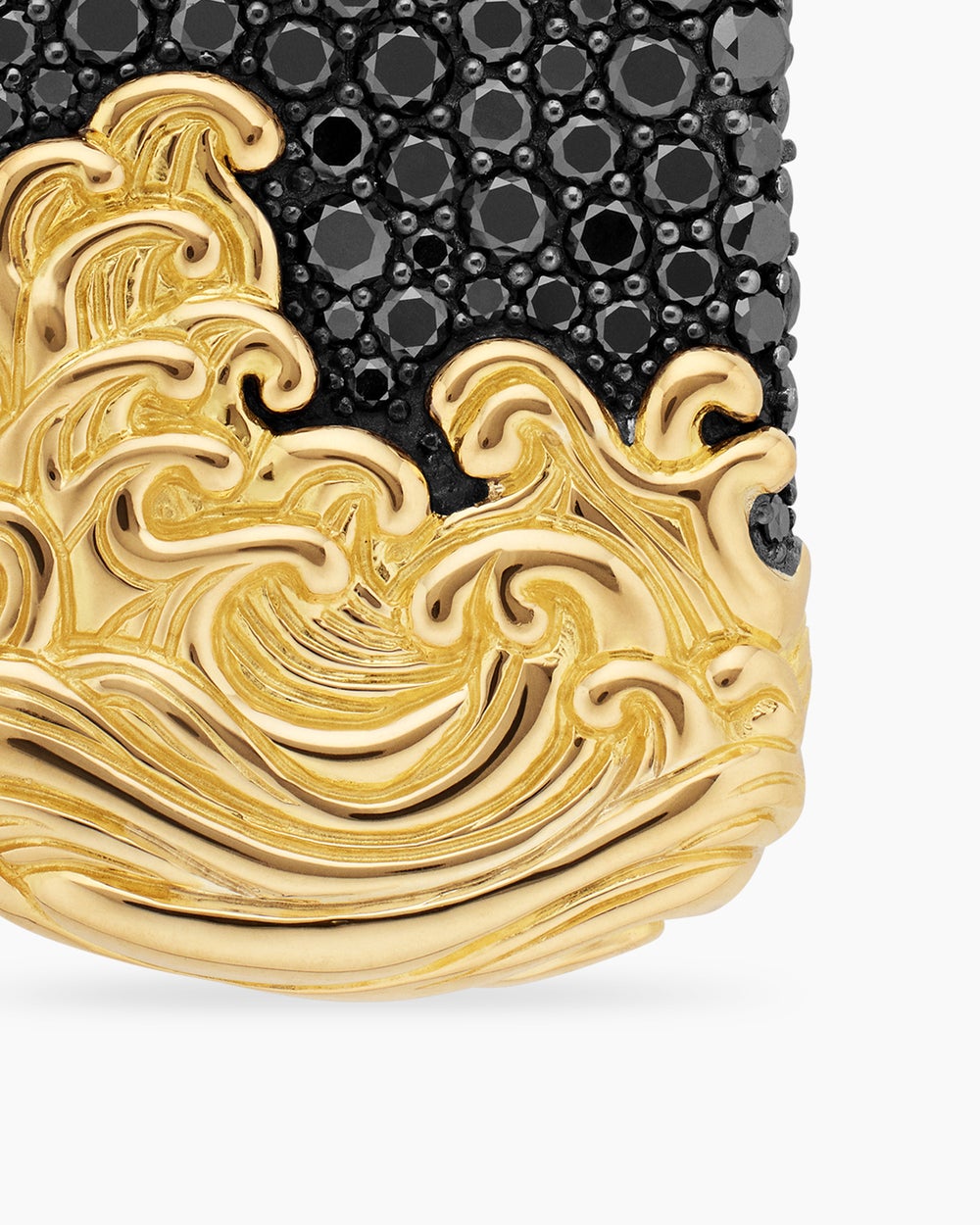 Médaille Waves en argent sterling avec or jaune 18 carats et diamants noirs, 35 mm hommes