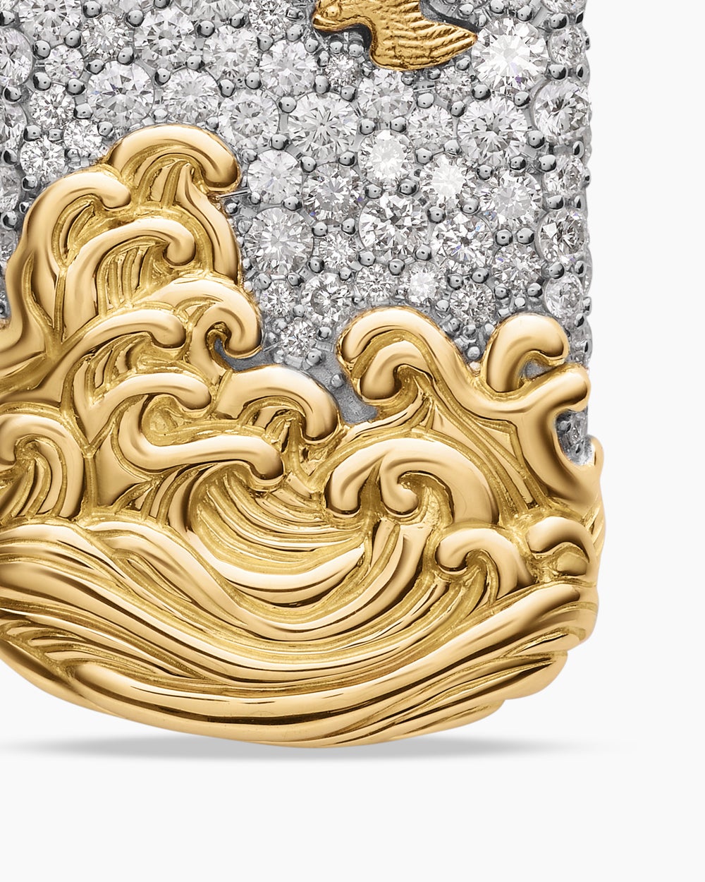 Médaille Waves en argent sterling avec or jaune 18 carats et diamants, 35 mm hommes