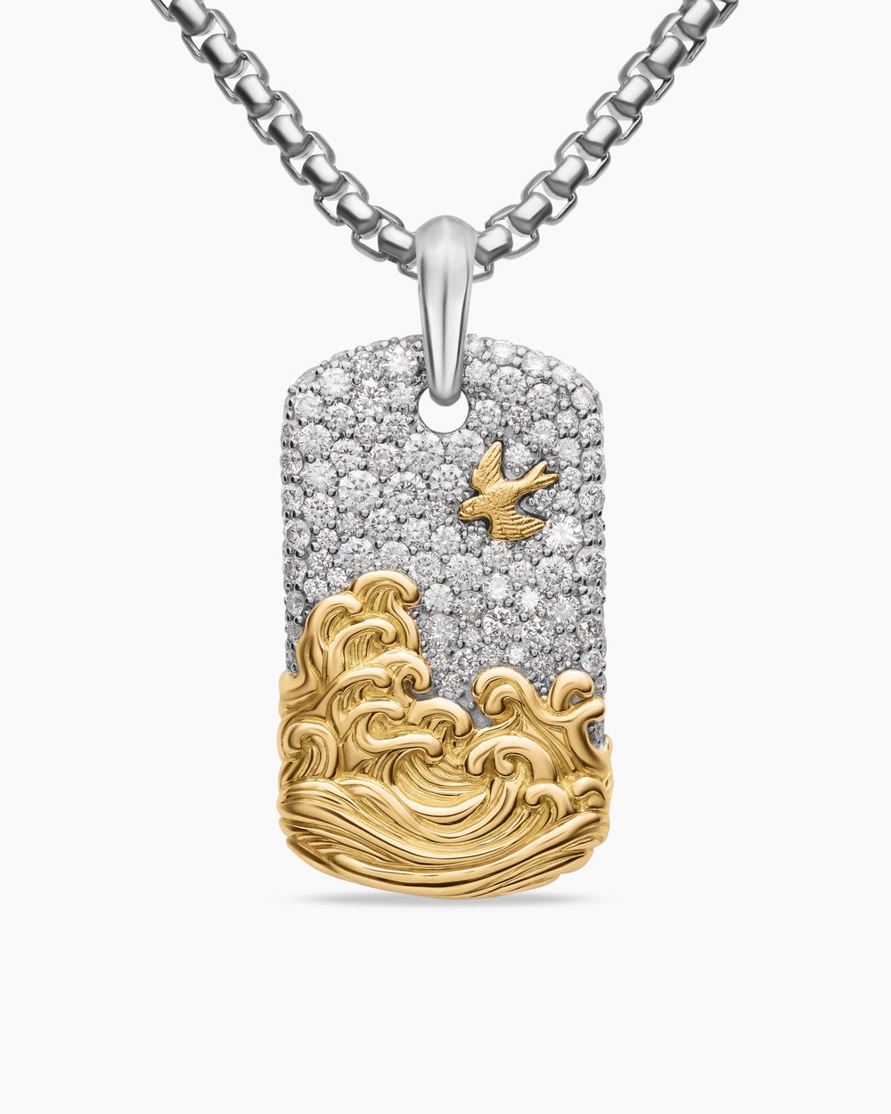 Médaille Waves en argent sterling avec or jaune 18 carats et diamants, 35 mm hommes