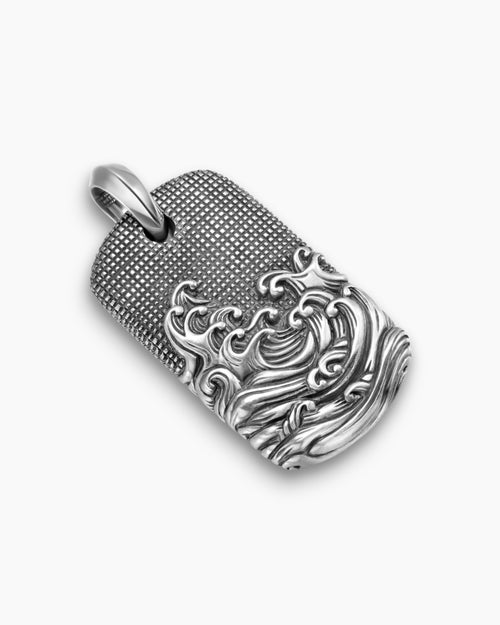 Mens Waves Tag in Sterling Silver, 35mm