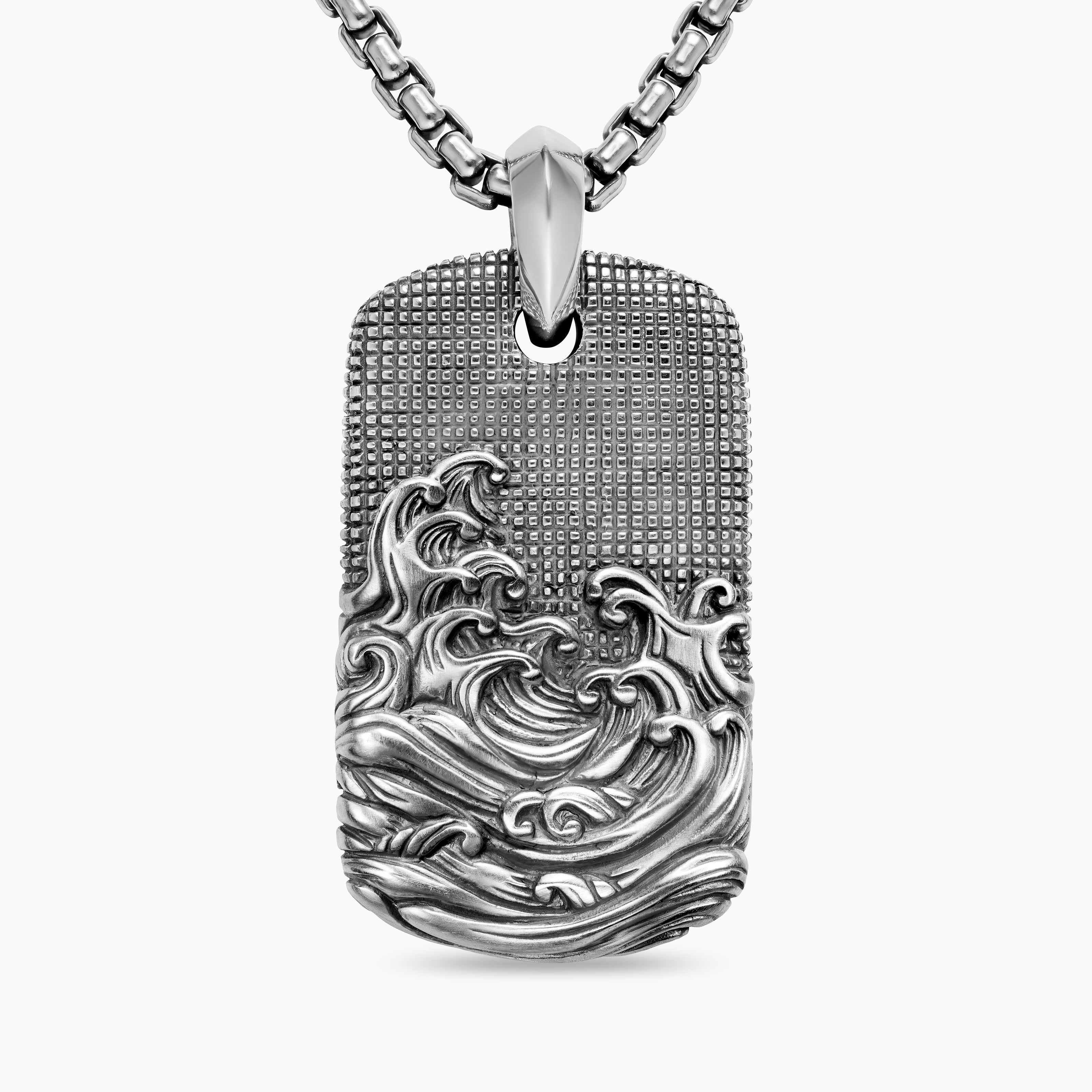Mens Waves Tag in Sterling Silver, 35mm