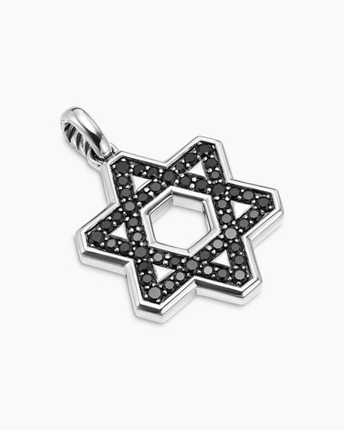Pendentif Étoile de David en argent massif avec diamants noirs, 25 mm