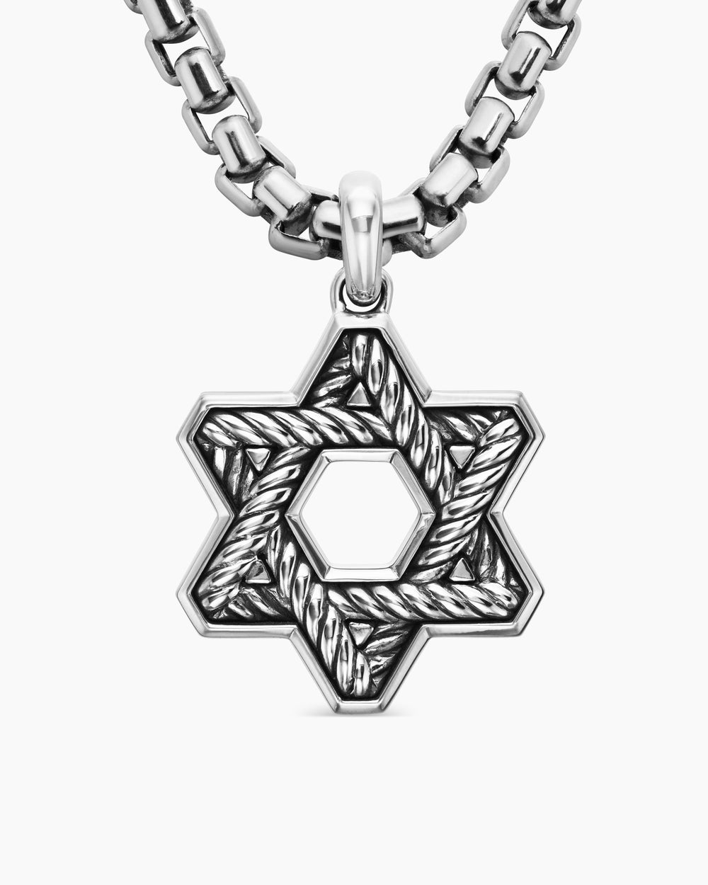 Mens Star of David Pendant in Sterling Silver with Black Diamonds, 25mm