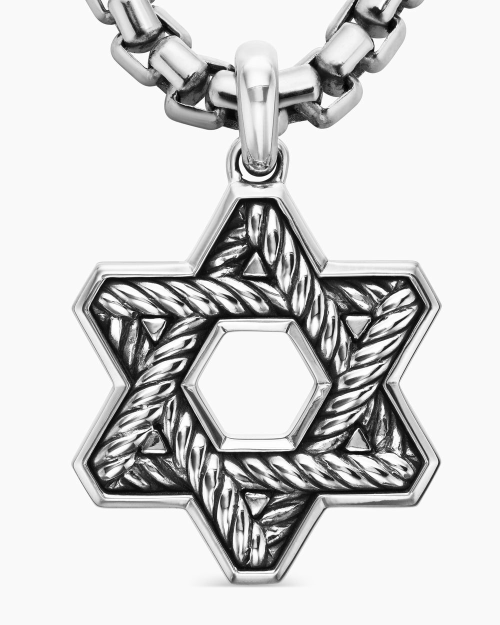 Mens Star of David Pendant in Sterling Silver with Black Diamonds, 25mm