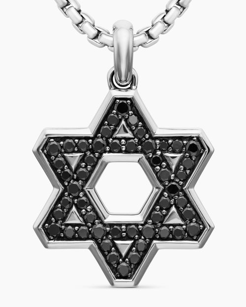 Mens Star of David Pendant in Sterling Silver with Black Diamonds, 25mm