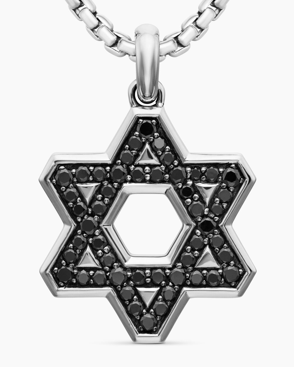 Mens Star of David Pendant in Sterling Silver with Black Diamonds, 25mm