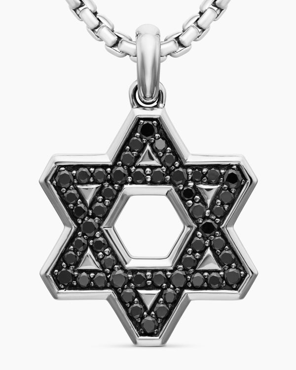 Star of David Pendant in Sterling Silver with Black Diamonds, 25mm