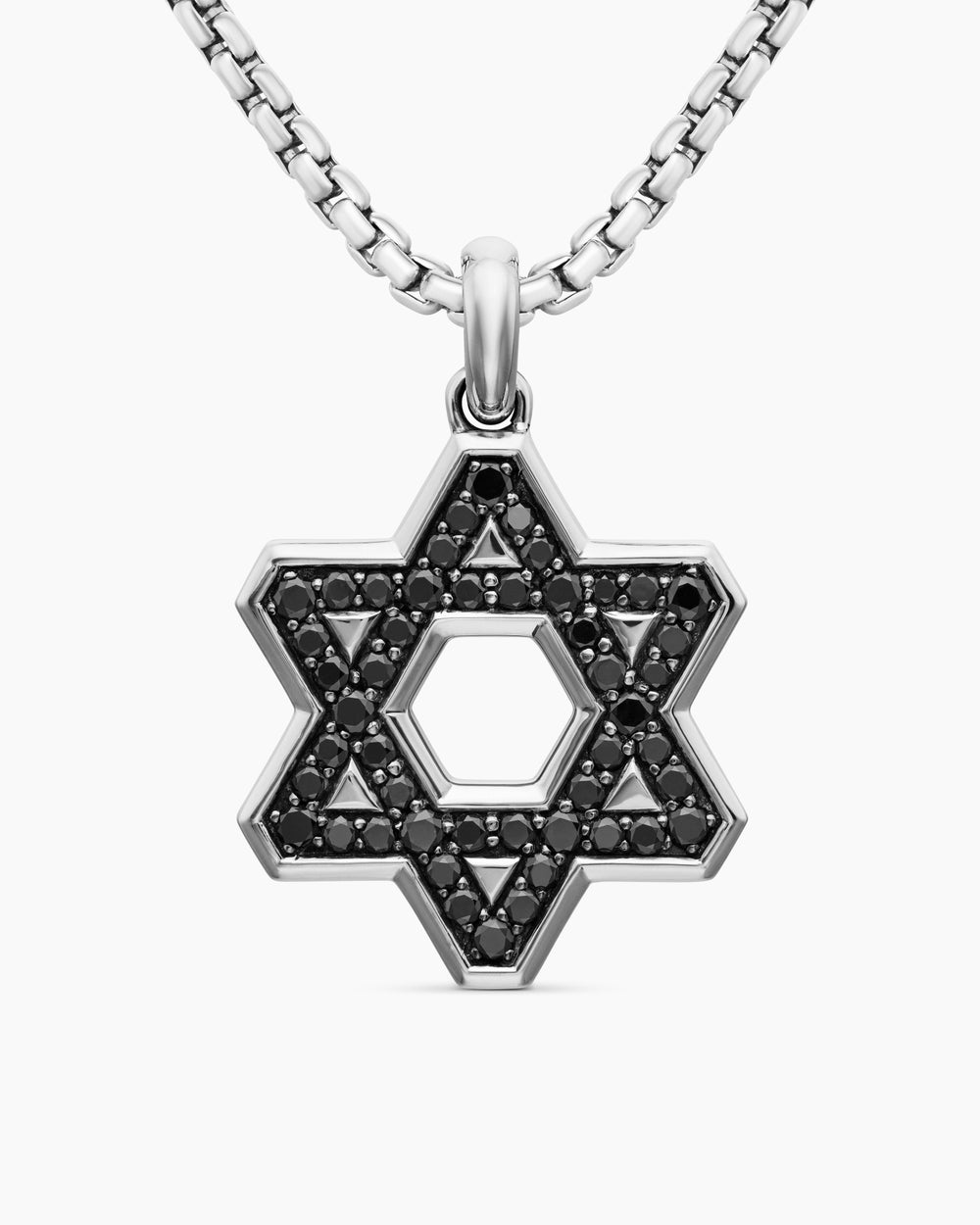 Mens Star of David Pendant in Sterling Silver with Black Diamonds, 25mm