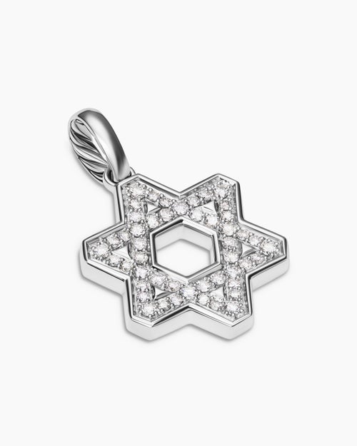 Mens Star of David Pendant in Sterling Silver with Diamonds, 25mm