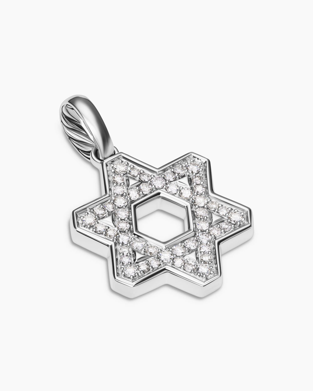 Mens Star of David Pendant in Sterling Silver with Diamonds, 25mm