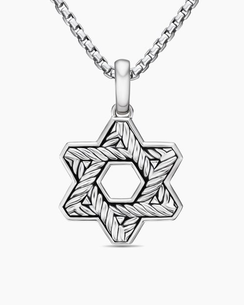 Mens Star of David Pendant in Sterling Silver with Diamonds, 25mm