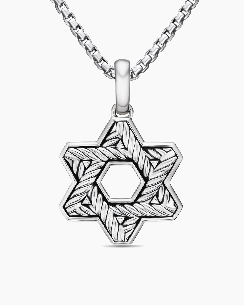 Mens Star of David Pendant in Sterling Silver with Diamonds, 25mm