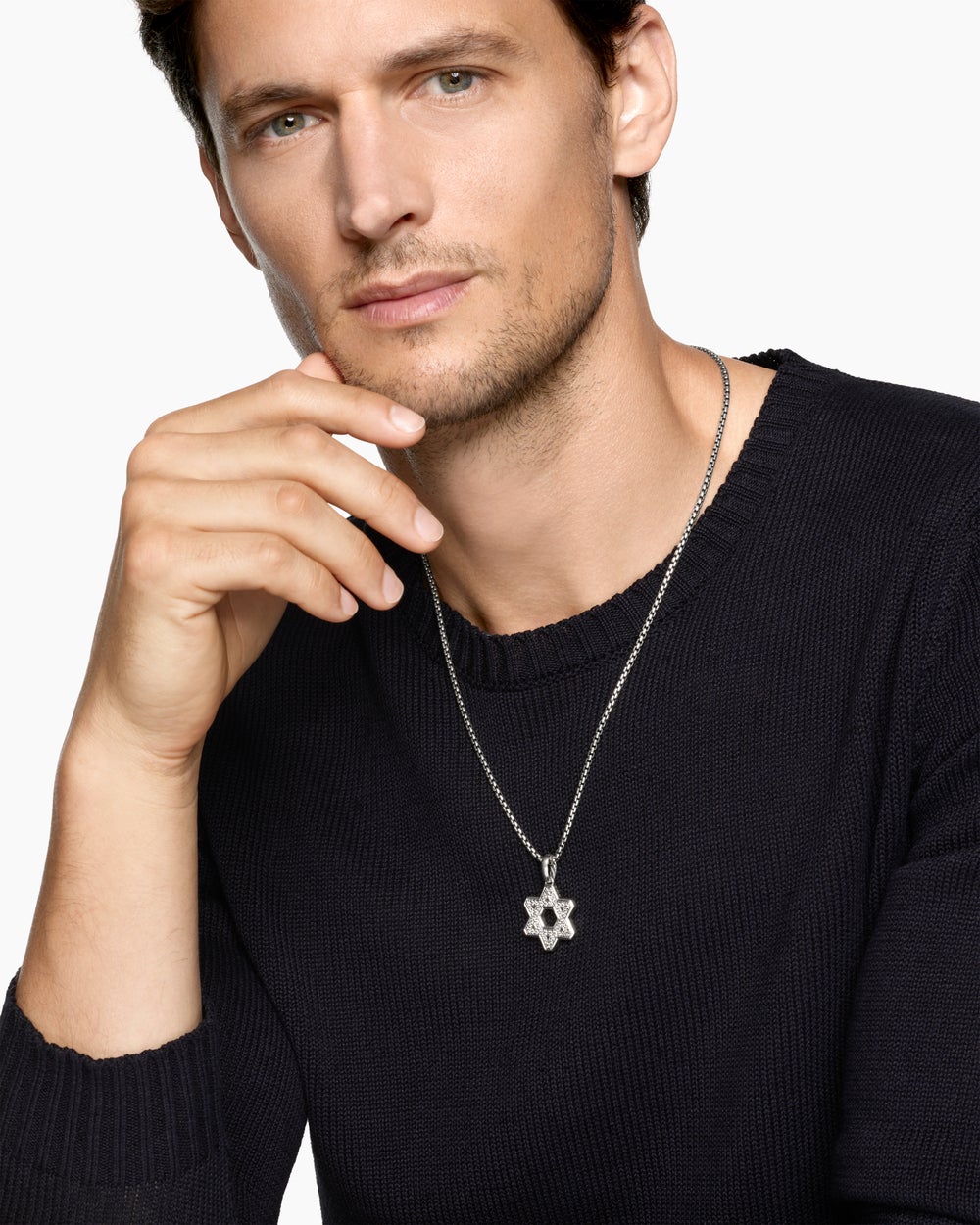 Mens Star of David Pendant in Sterling Silver with Diamonds, 25mm