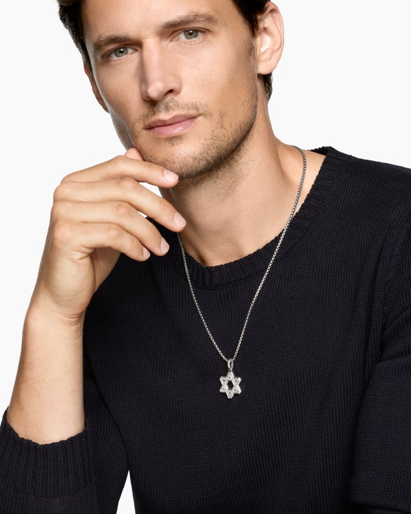 Star of David Pendant in Sterling Silver with Diamonds, 25mm