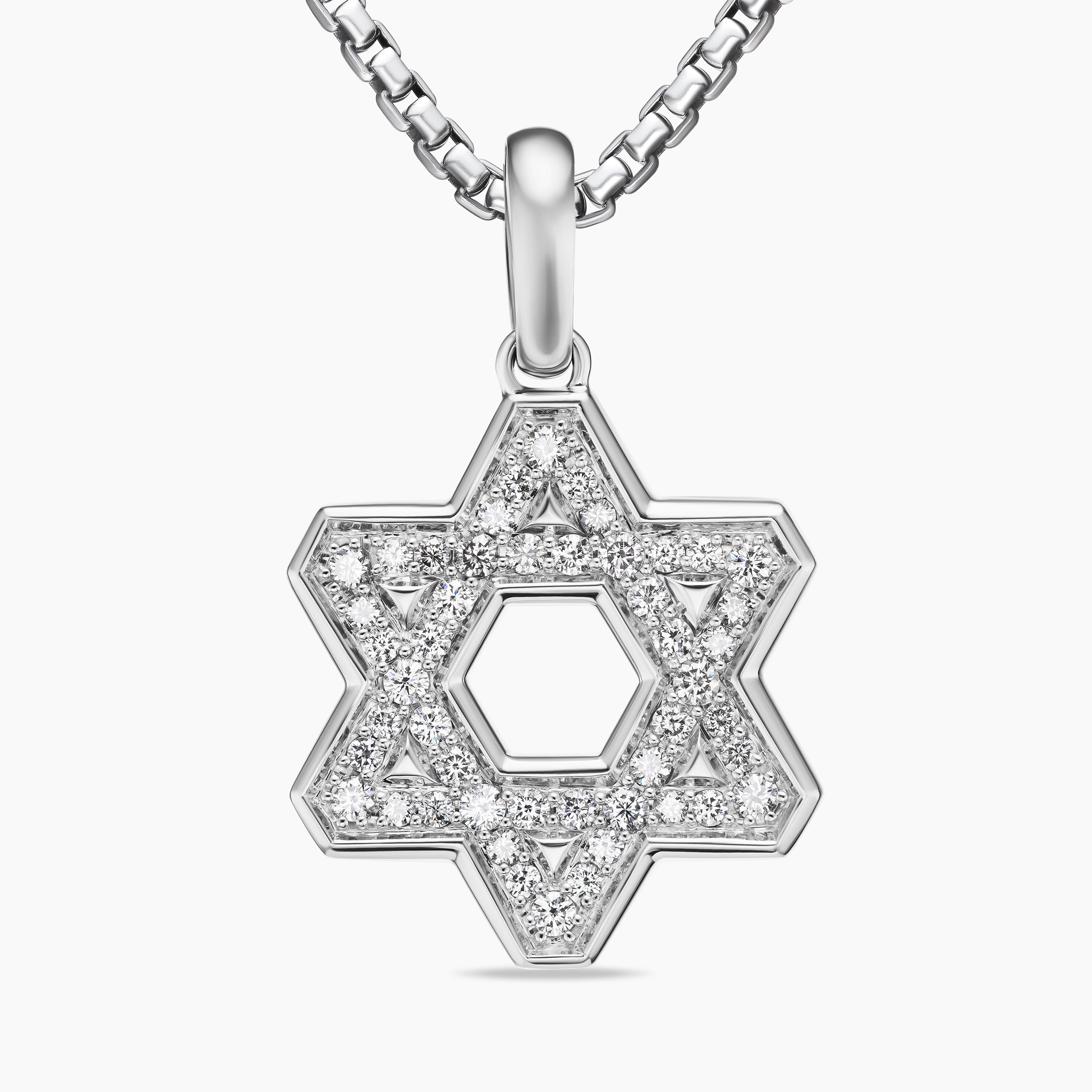 Mens Star of David Pendant in Sterling Silver with Diamonds, 25mm