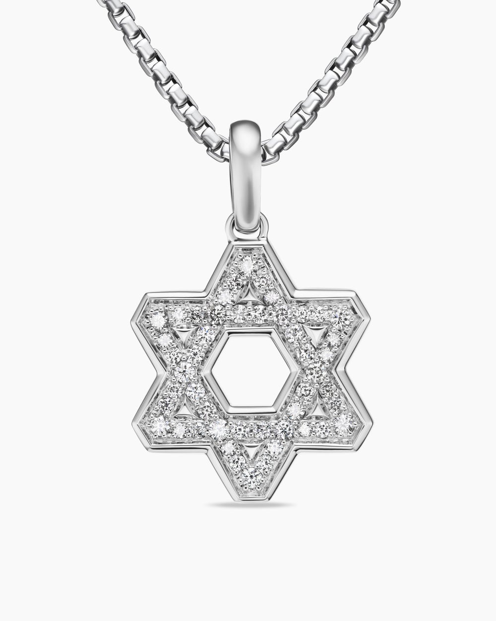 Mens Star of David Pendant in Sterling Silver with Diamonds, 25mm