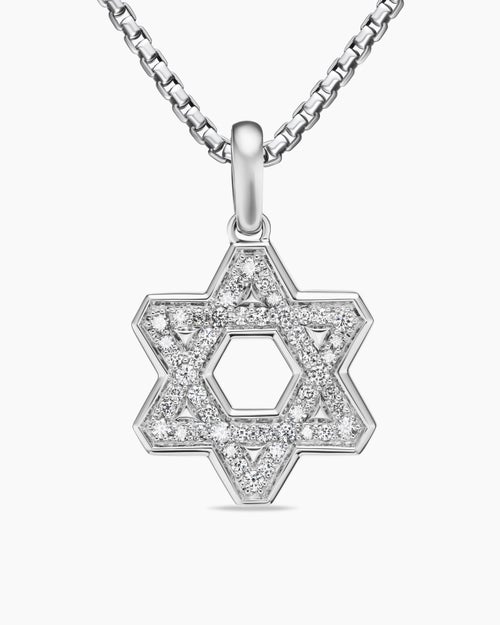 Mens Star of David Pendant in Sterling Silver with Diamonds, 25mm