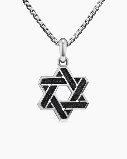 Mens Cable Star of David Amulet in Sterling Silver with 18K Yellow Gold, 19mm