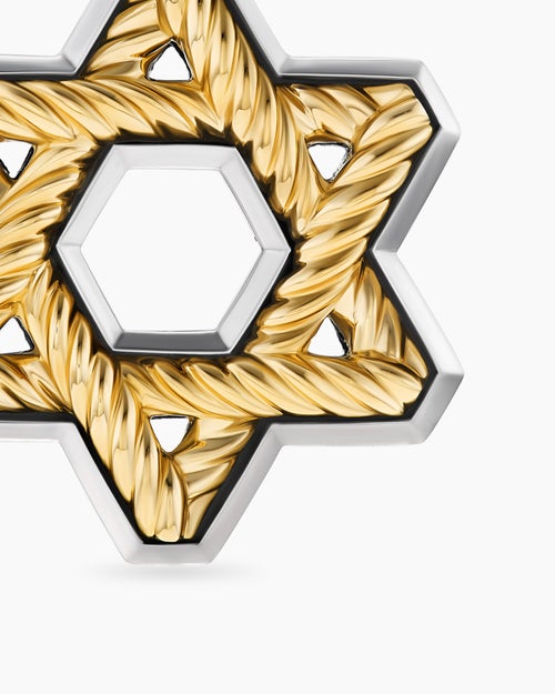 Mens Cable Star of David Amulet in Sterling Silver with 18K Yellow Gold, 19mm