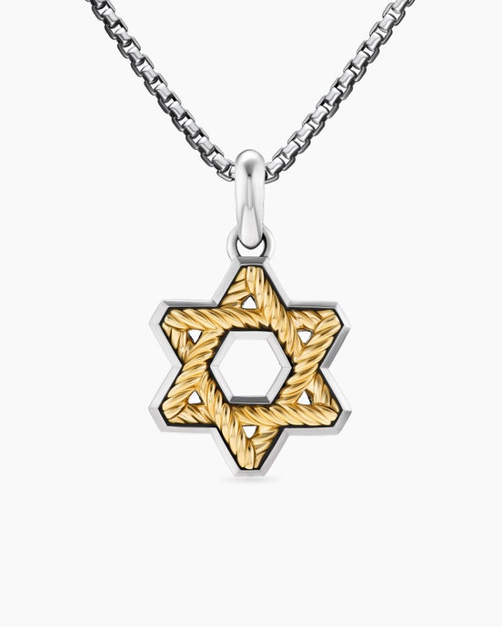 Cable Star of David Amulet in Sterling Silver with 18K Yellow Gold, 19mm