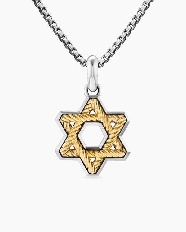 Cable Star of David Amulet in Sterling Silver with 18K Yellow Gold, 19mm
