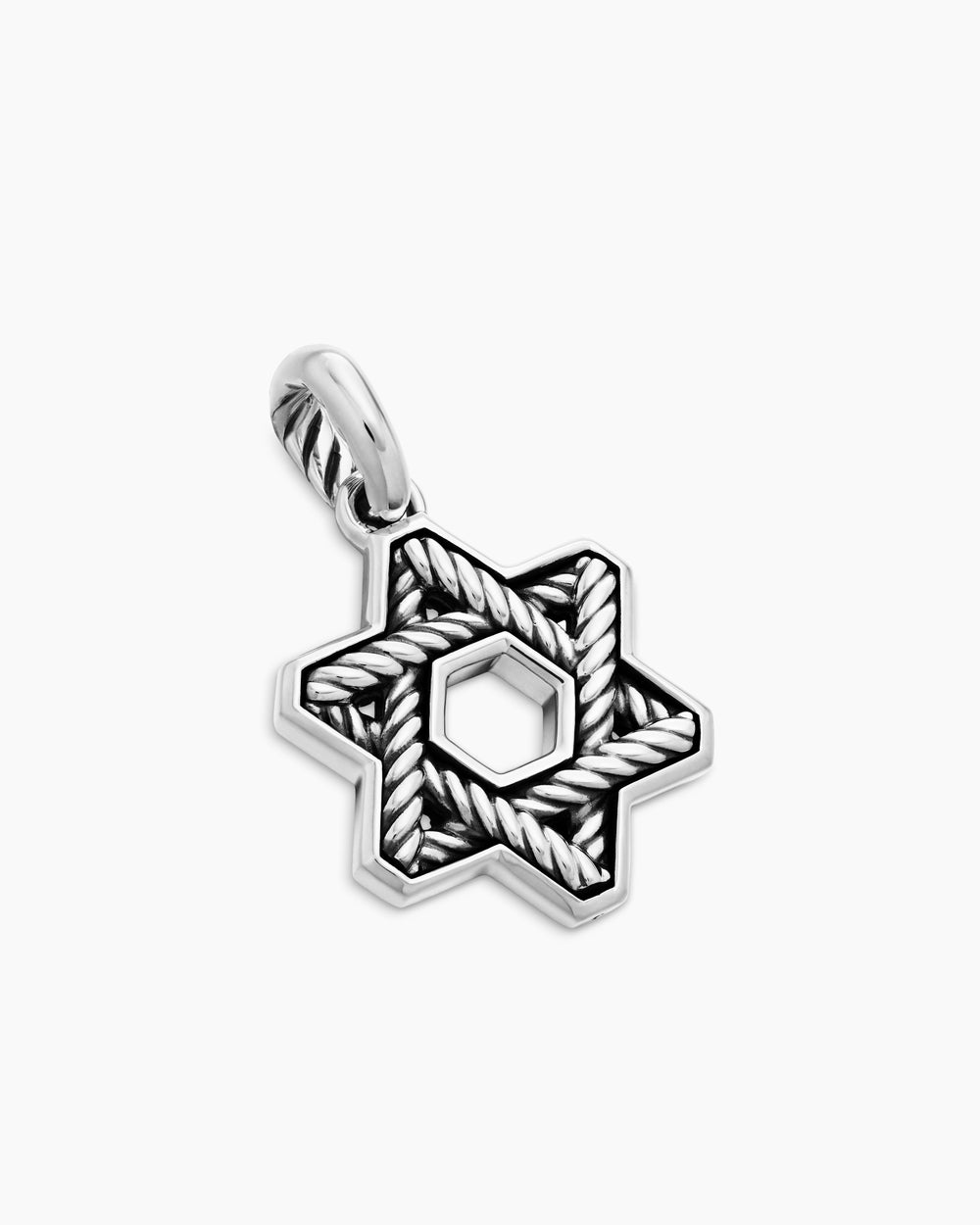 Mens Cable Star of David Amulet in Sterling Silver, 19mm