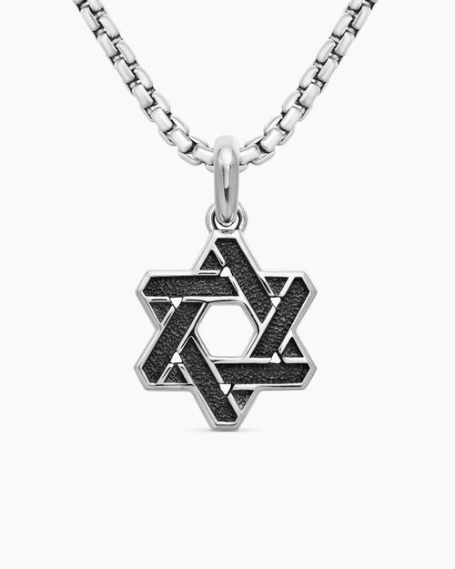Mens Cable Star of David Amulet in Sterling Silver, 19mm