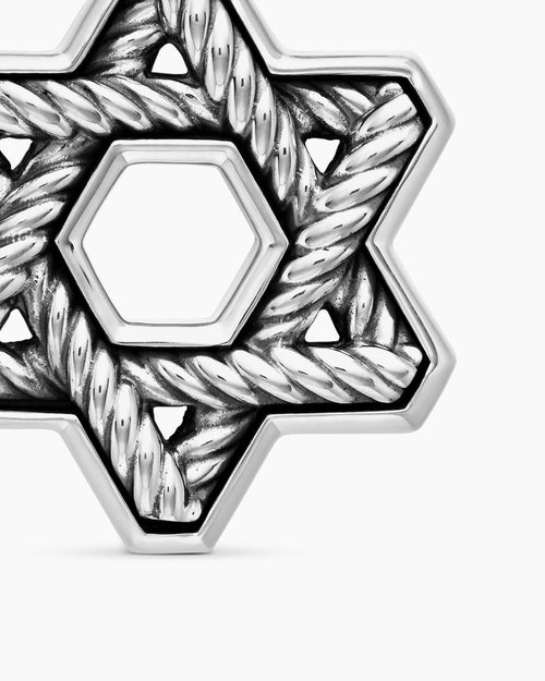 Mens Cable Star of David Amulet in Sterling Silver, 19mm