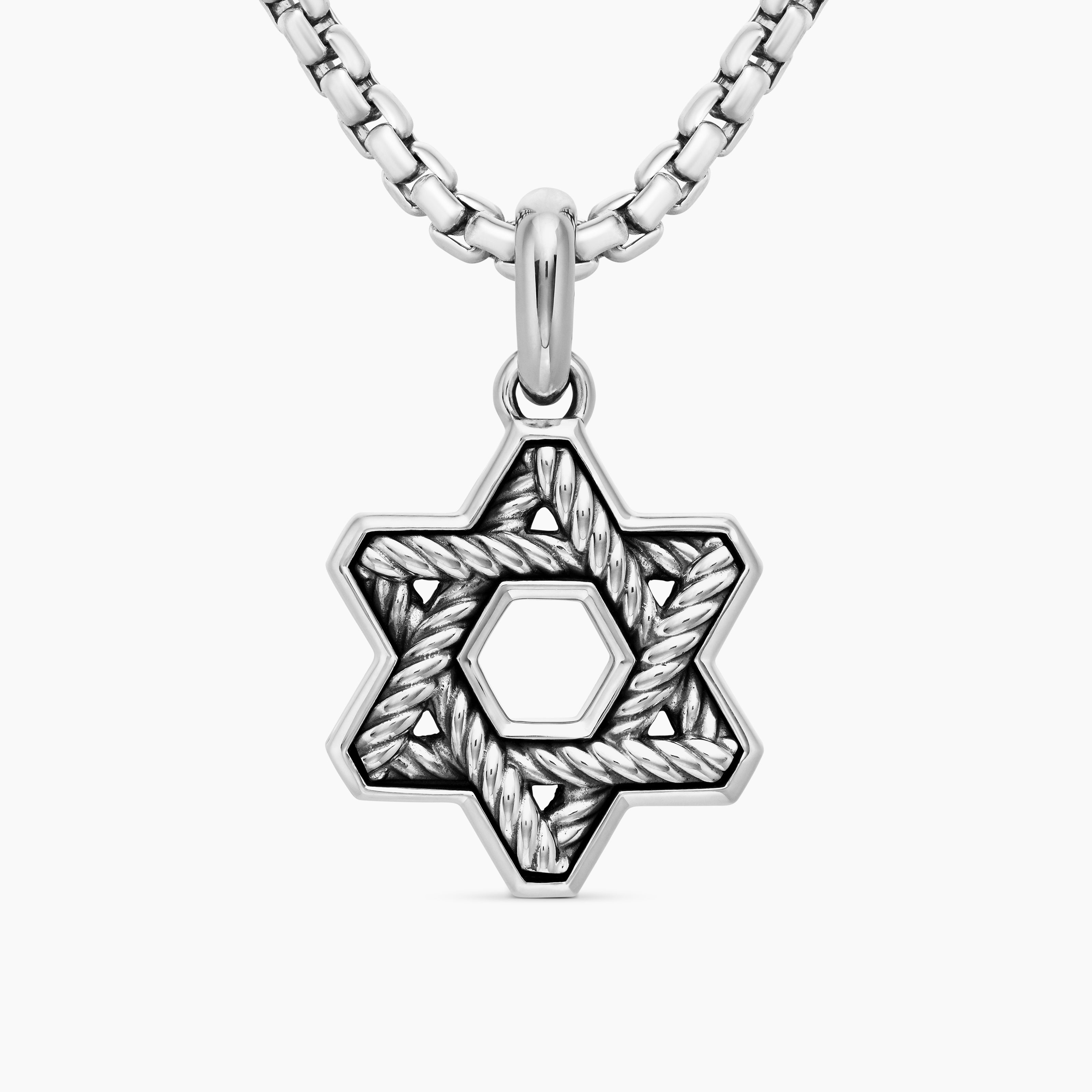 Mens Cable Star of David Amulet in Sterling Silver, 19mm
