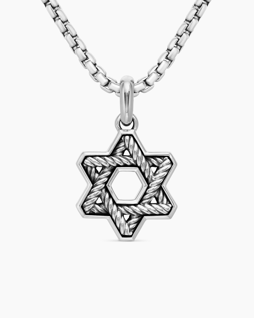 Mens Cable Star of David Amulet in Sterling Silver, 19mm