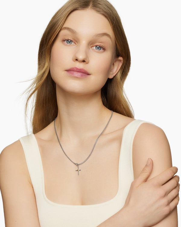 Petite X Cross Pendant in Sterling Silver with 18K Yellow Gold, 23mm
