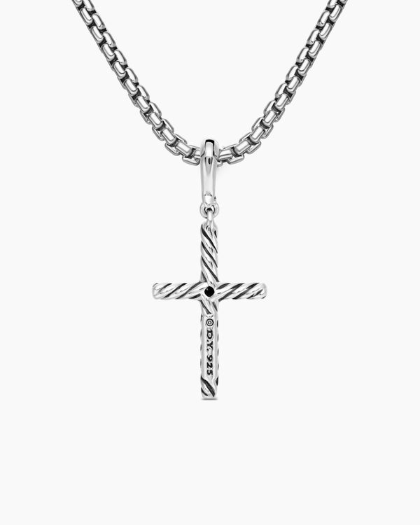 Classic Cable Cross Pendant in Sterling Silver with Center Diamond, 24mm