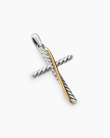Crossover Cross Pendant in Sterling Silver with 18K Yellow Gold, 34mm