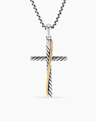 Crossover Cross Pendant in Sterling Silver with 18K Yellow Gold, 34mm