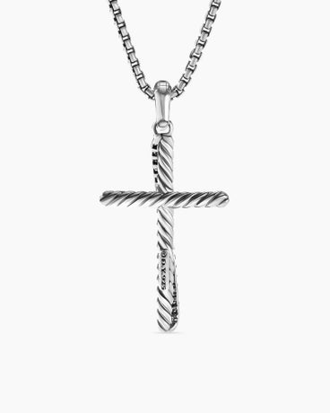 Crossover Cross Pendant in Sterling Silver with Diamonds, 34mm