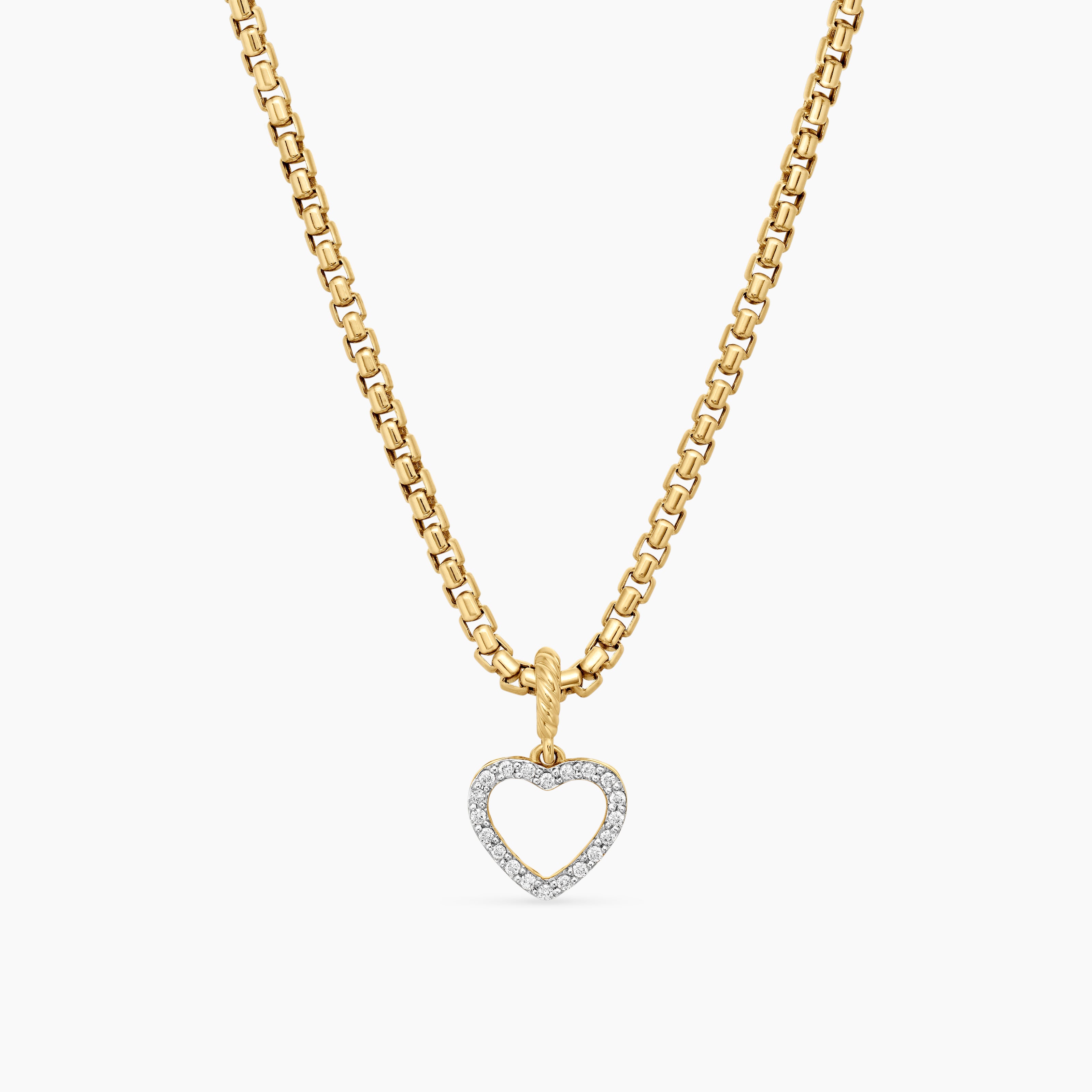 Womens Heart Amulet in 18K Yellow Gold with Diamonds, 11mm