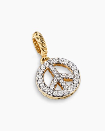 Peace Sign Amulet in 18K Yellow Gold with Diamonds, 19mm