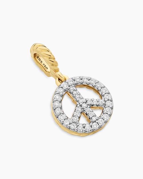 Womens Peace Sign Amulet in 18K Yellow Gold with Diamonds, 11mm