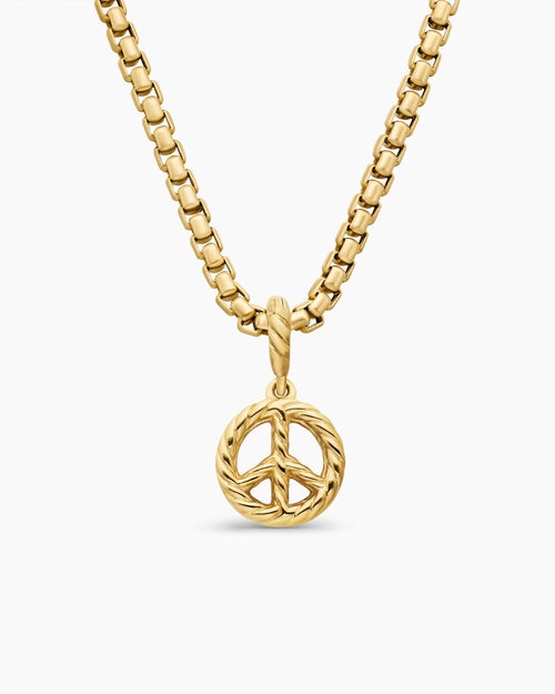 Womens Peace Sign Amulet in 18K Yellow Gold with Diamonds, 11mm