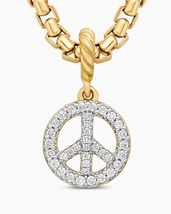 Peace Sign Amulet in 18K Yellow Gold with Diamonds, 11mm