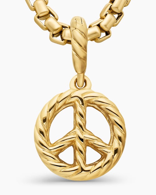 Womens Peace Sign Amulet in 18K Yellow Gold with Diamonds, 11mm