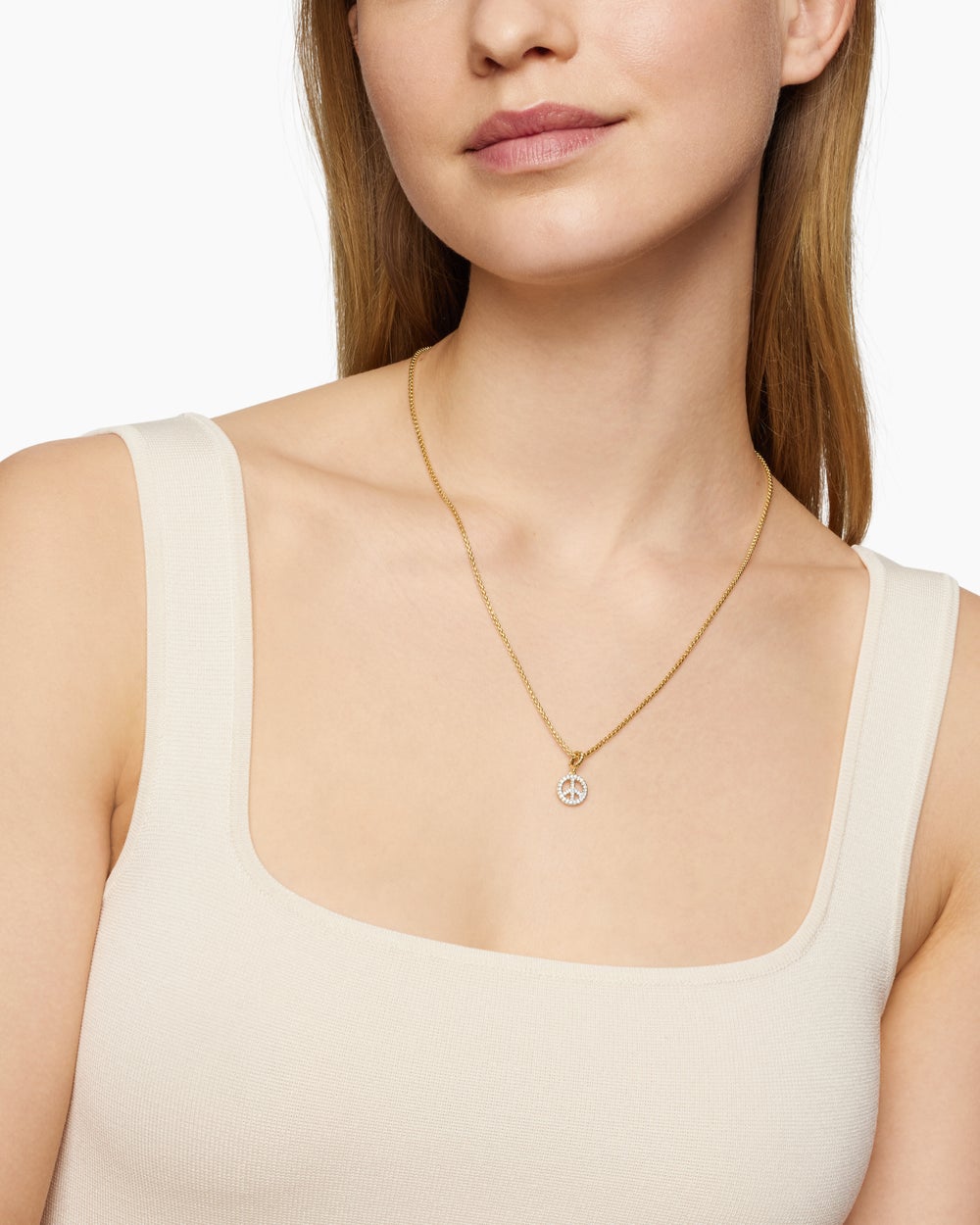 Womens Peace Sign Amulet in 18K Yellow Gold with Diamonds, 11mm